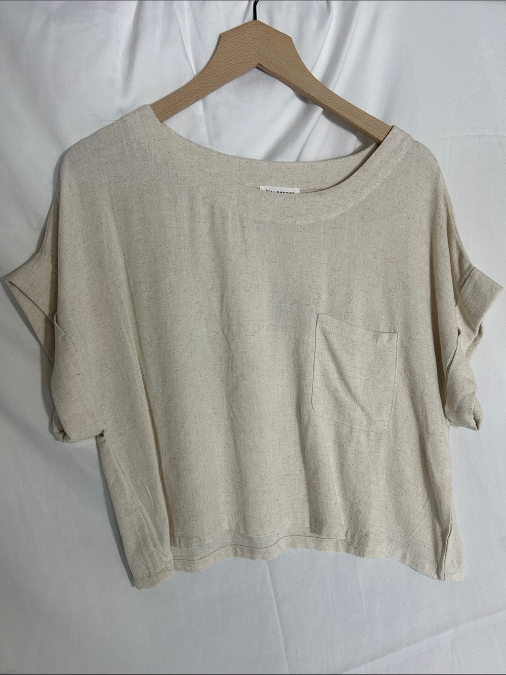 Blu Pepper Cream Boxy Pocket Crop Top